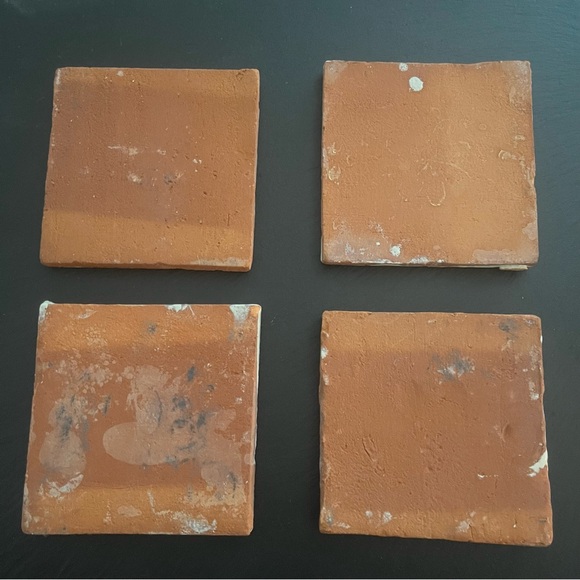 Mexican Hand Painted Terra-Cotta Talavera Vintage Tiles Set of 4 - Picture 13 of 14